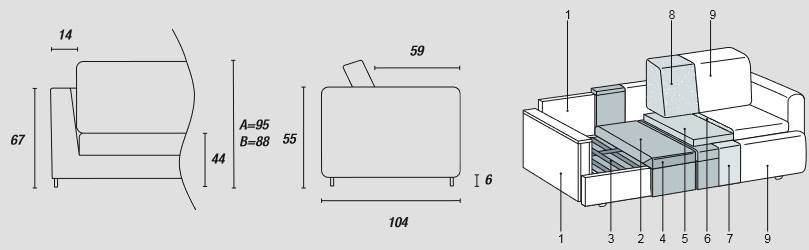 Features of the Eclectico Comfort Sofa Ditre Italia for 2 and 3 Linear Seats